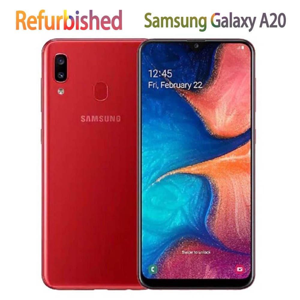 Refurbished Samsung Galaxy A20 A205U Enkelt SIM / A205F Dobbelt SIM 3GB RAM 32G ROM Mobiltelefon Med Enkelt SIM/Dobbelt SIM Svart