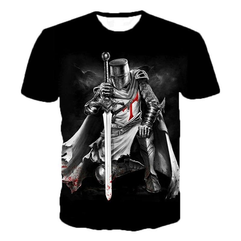 Knight Templar T-skjorte for menn 3D-utskrift T-skjorte Knight Templar mote Uformell T-skjorte Hip Hop Harajuku Streetwear-overdeler cm