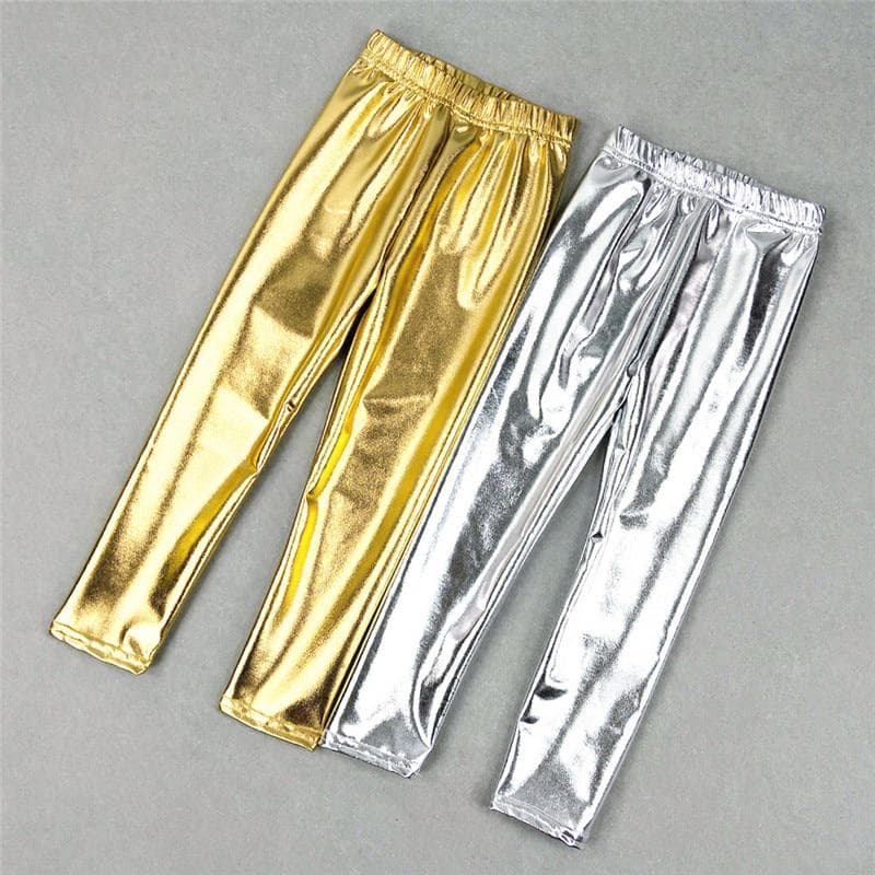 Vår Sommer Barn Barn Jenter Leggins Shiny Skinny Punk Bukser Gutter Bukser 3-11 år cm gull
