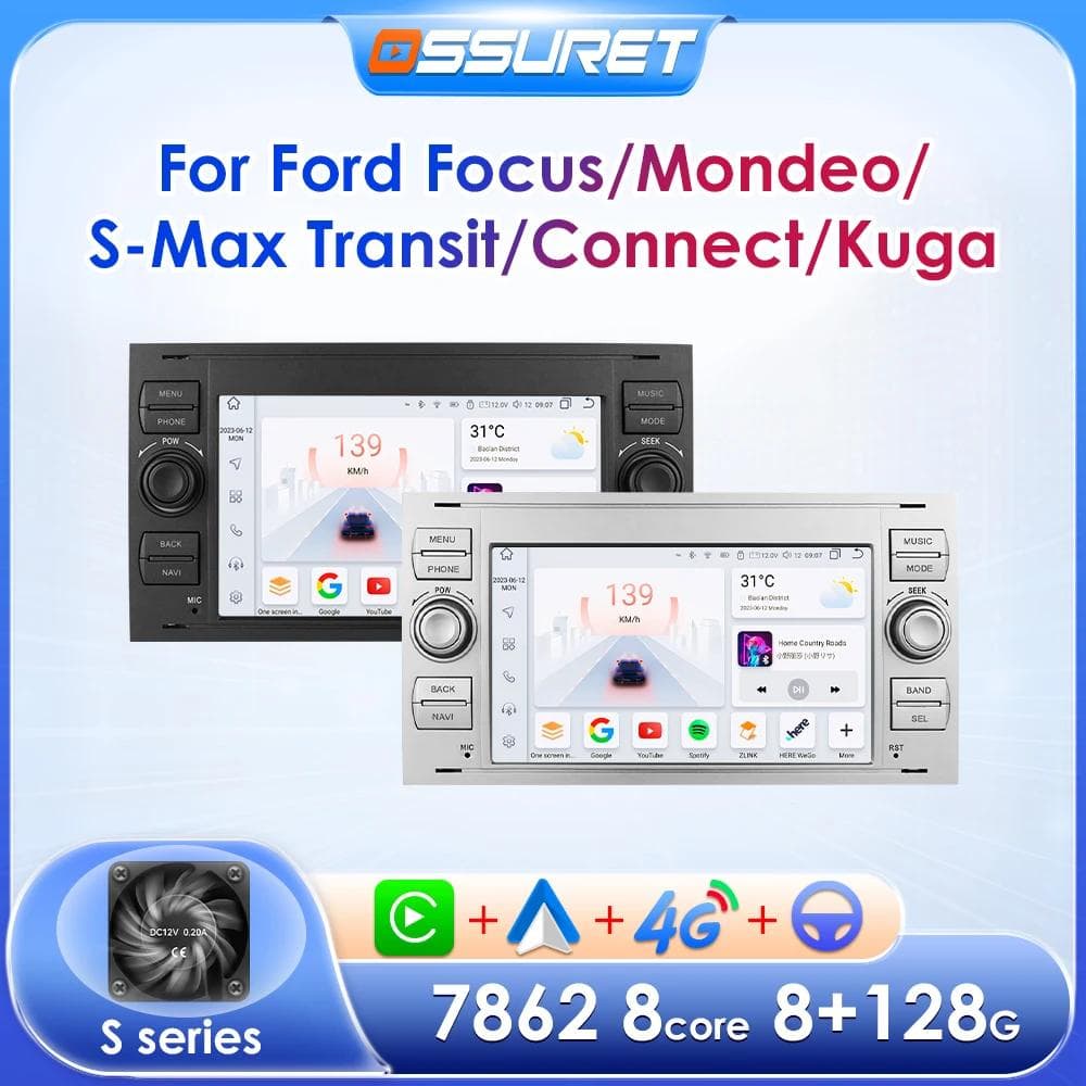Ossuret Android Intelligent FM Bilradio for Ford Focus 2007 Mondeo S-max C MAX Kuga Galaxy Fiesta Transit Fusion Connect Autoradio Multimedia Carplay