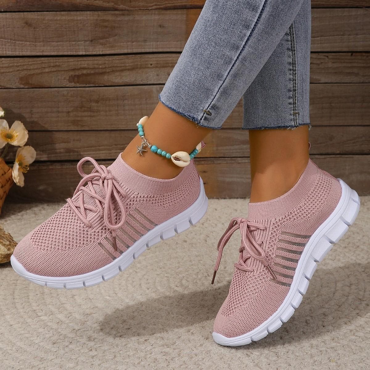Dames Lett Mesh Sneakers Pustende og Myke Snøresko Løpesko Fritidssko cm Gul