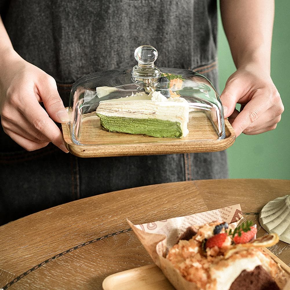 Elegant smørfat med glasslokk Vintage smørtallerkener Beholder Kakefat til bakverk Fruktkake Dessert Utstillingsbrett for bryllupsfest