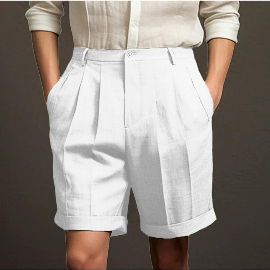 Herreshorts Casual Sommershorts Strand Plisserte Shorts Formelle Knapp Lomme Ensfarget Komfortabel Pustende Korte Bukser cm
