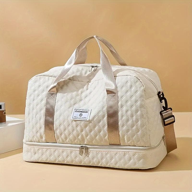 Deluxe Duffelbag med stor kapasitet - Multifunksjonell skulderveske og crossbody-veske med våt- og tørrlommer, doble sidelommer for reise Hvit