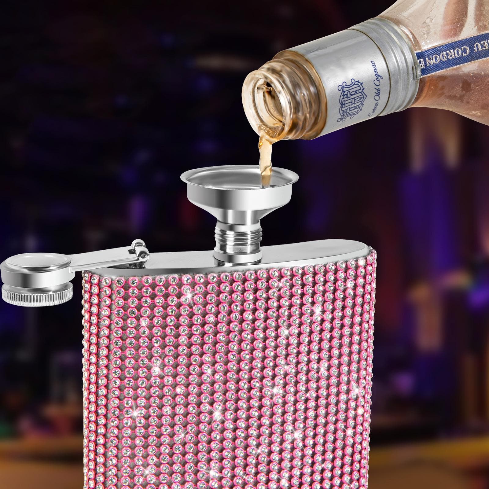 6oz Høy Kvalitet Bling Diamant Vin Whisky Potteflaske Rustfritt Stål Lommelerker Drikker Alkoholflaske Trakt Reise Vinglass