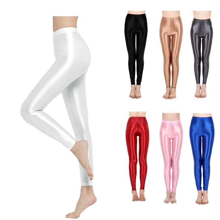 Kvinner Skinnende Metallic Stretchy Leggings Skinny Pants Gym Yoga Dans Løping Sykkelsport cm Hvit