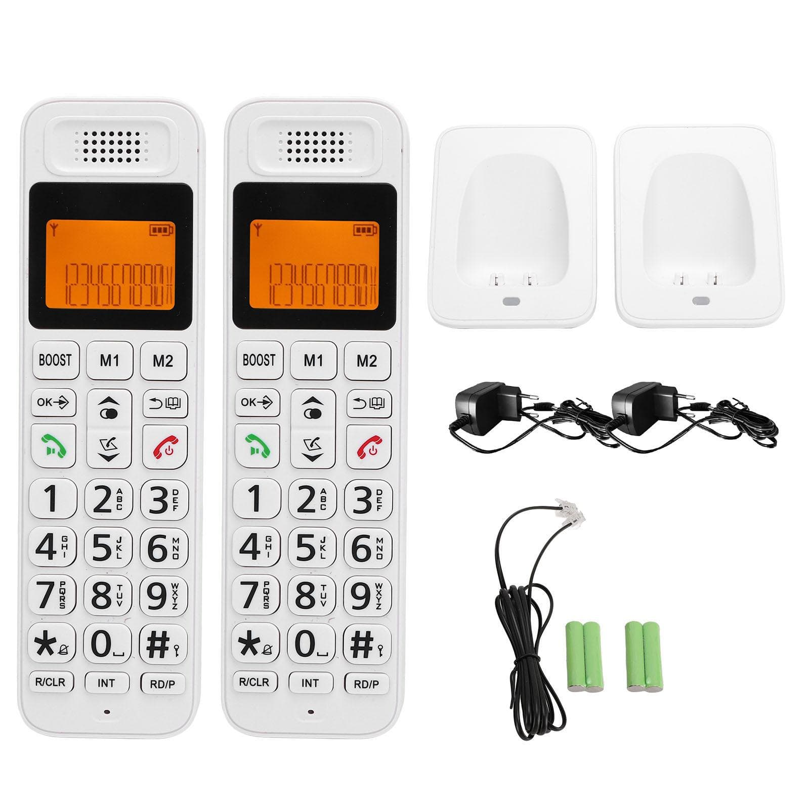 Hustelefon Gul bakbelyst LCD-skjerm DECT 6.0 Trådløs hustelefon med 2 håndenheter Full Duplex Svart