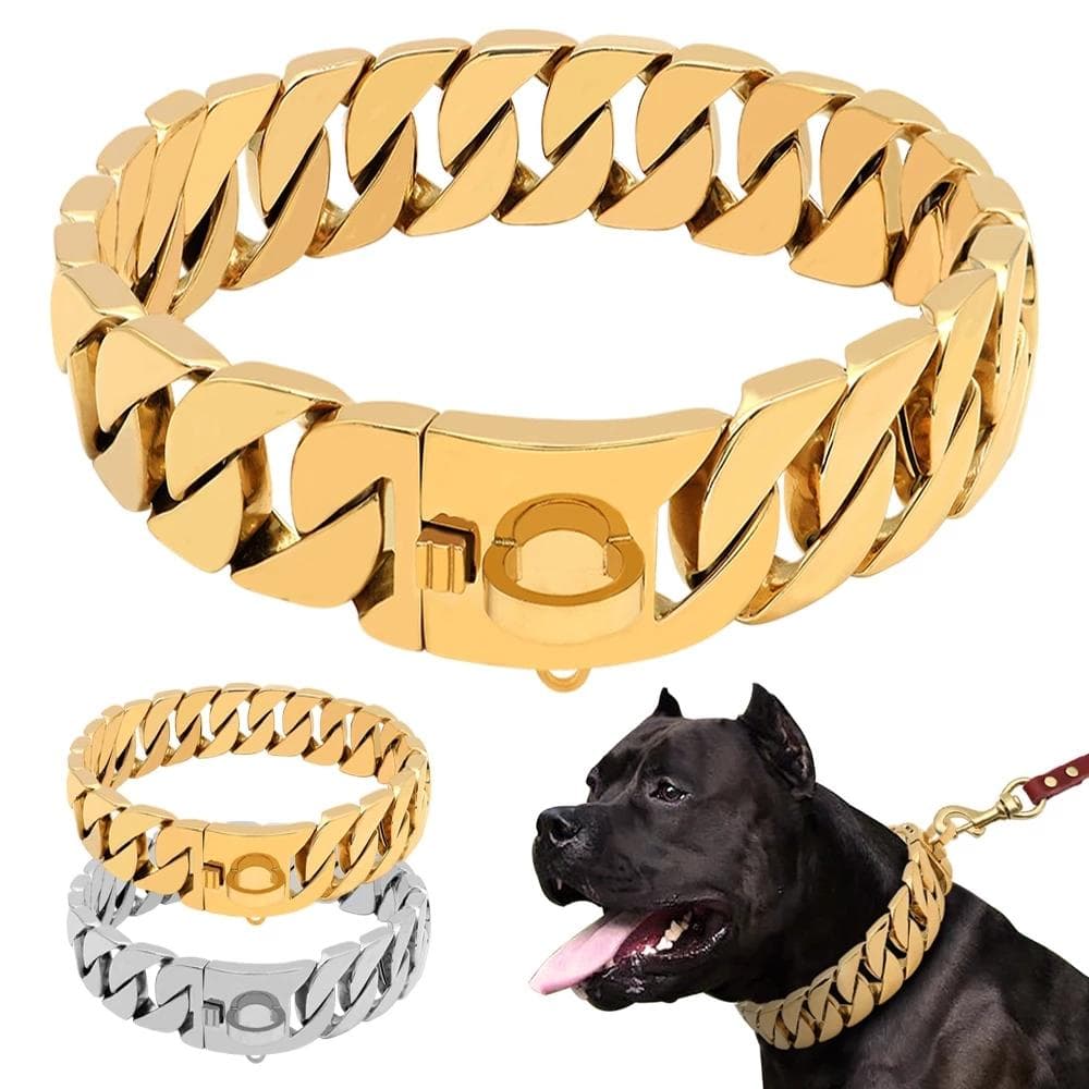 Sterke hundekjedehalsbånd i metall i rustfritt stål Kjæledyrtreningshalsbånd for store hunder Pitbull Bulldog Sølv Gull Utstillingshalsbånd