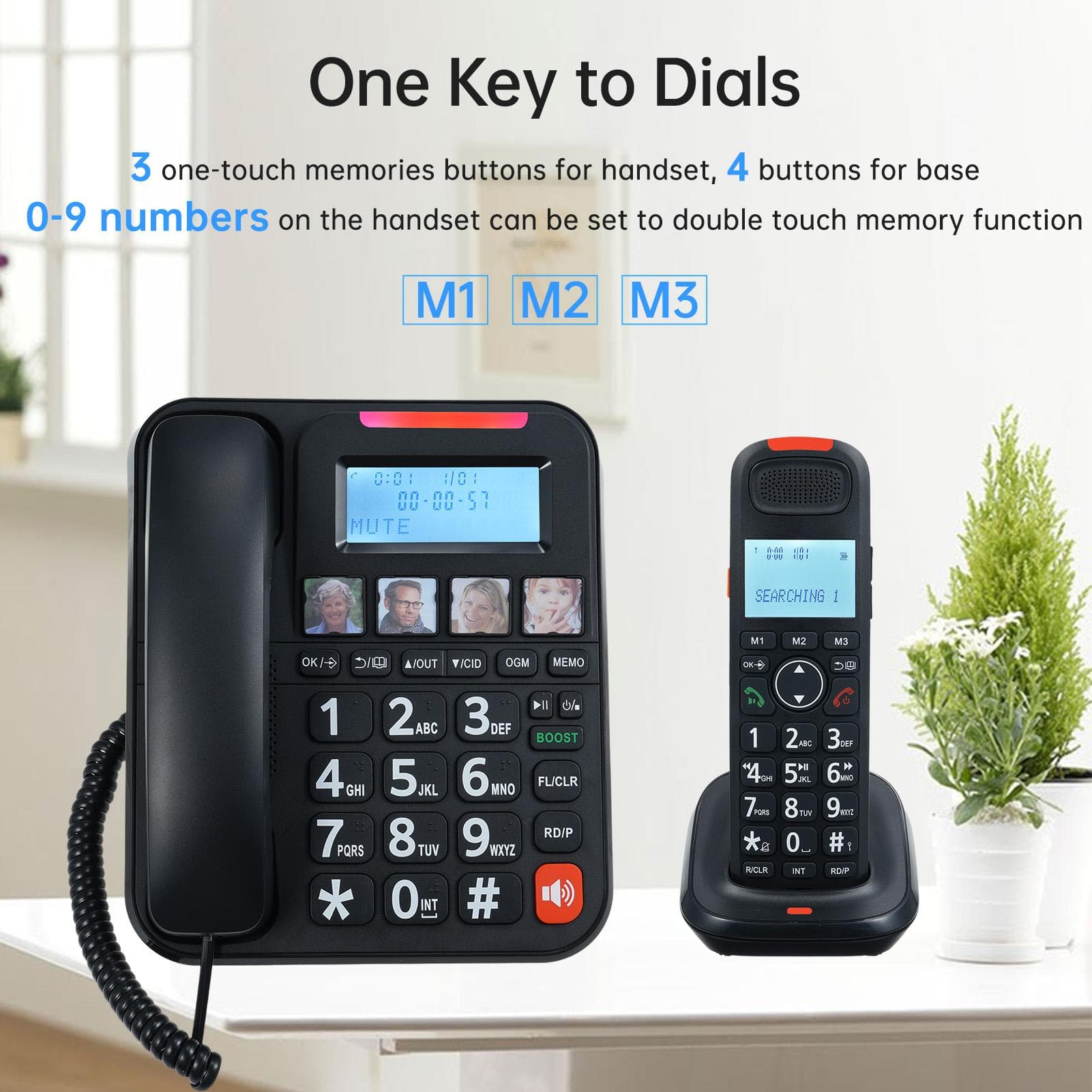D2015 TAM utvidbart telefonsystem Trådløst telefonsystem med telefon som svarer på store knapper