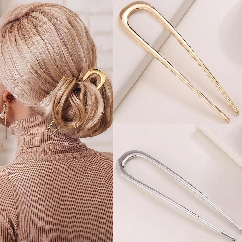 2 stk Franske hårnåler Hårnåler 5,5 tommer Metall U-formet Hårklemme Hår Vintage Fransk Twist Hårnål for Kvinner Jenter Frisyregaver