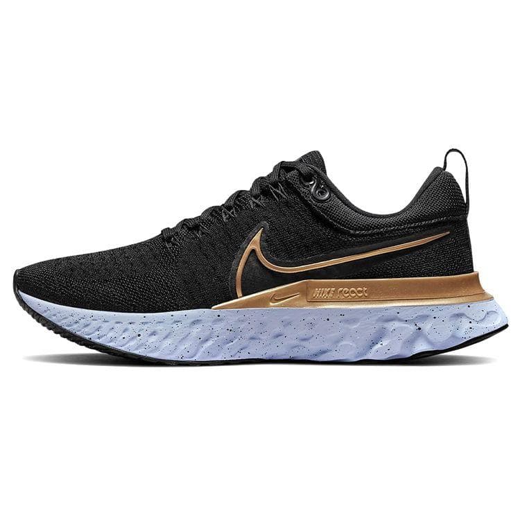 Nike React Infinity Run Flyknit 2 Svart Metallisk Gull Dame Sneakers Ghost Mørk Røykgrå CT2423-009 cm
