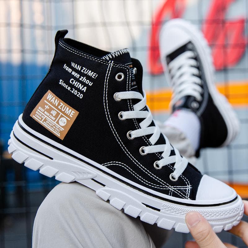 Mote menns trending high-top lerretssko menn Uformell Cool street style sko Hip Hop sneakers for tenåringer cm Hvit