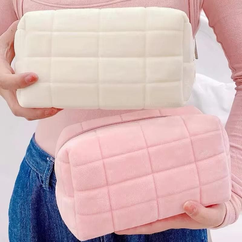 Solid pels Kosmetisk oppbevaringsveske Stor dameglidelås Makeup Organizer Håndveske Skrivesaker Blyantveske Reisesminke Toalettpunch Rosa