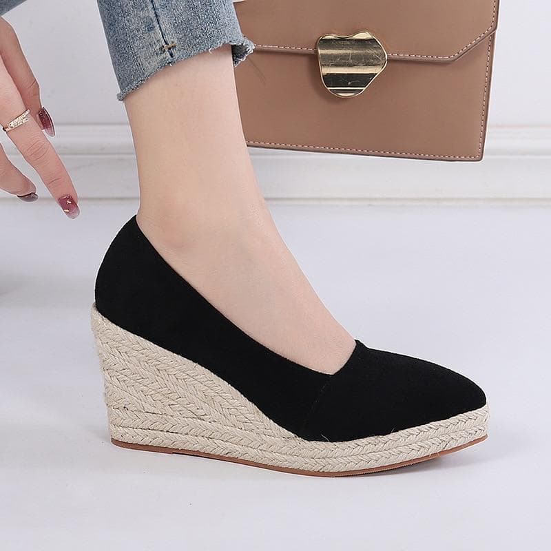 Vår Sommer Sko Dame Sko med hæl Dame Kilehæl Merke Dame Pumps Casual Dame Kiler 8cm Plus Size 42 cm beige