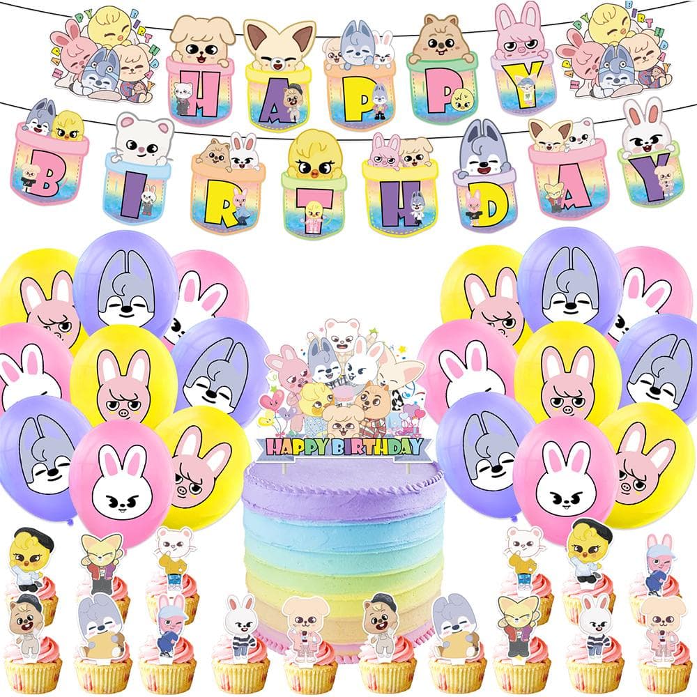 36 stk Stray Kids Festrekvisita Skzoo Party Inkludert Banner Cake Topper Ballonger