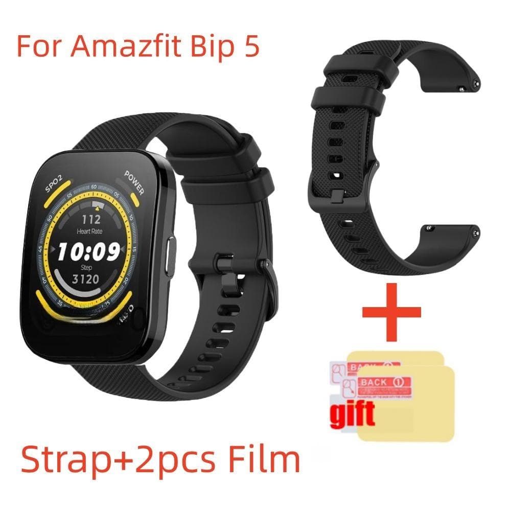 Watchband For Amazfit Bip 5 Bip5 Strap Smart Watch Silikonarmbånd Skjermbeskyttelsesfilm Svart