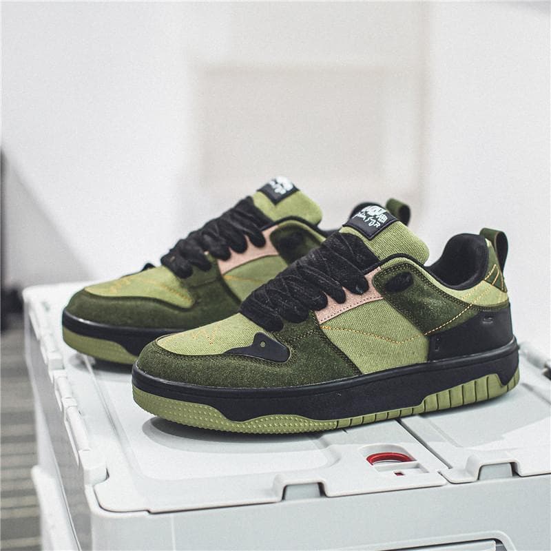 2024 Grønne Vintage Sneakers Menn Street Utendørs Pustende Herres Skateboard Sko Mote Retro Plattform Fritidssneakers For Menn cm