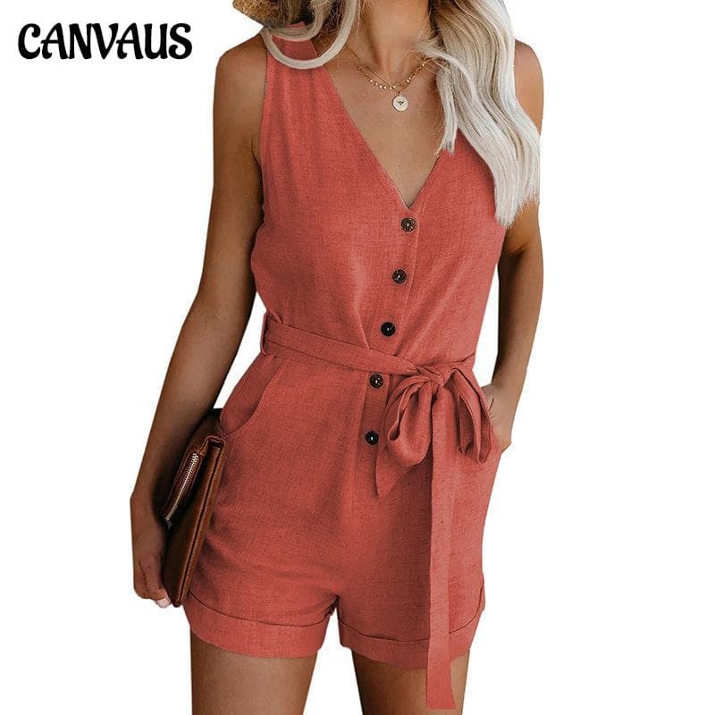 Ensfarget jumpsuit dame sommermote ny uformell v-hals sløyfe fempunkts shorts for kvinner cm hærgrønn farge