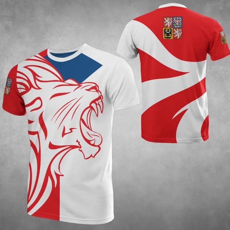 Tsjekkia flagg 3D t-skjorte Coat Of Arms Of Czech Republic T-skjorte Custom Flag T-skjorte Uformell Overdimensjonert kortermet cm