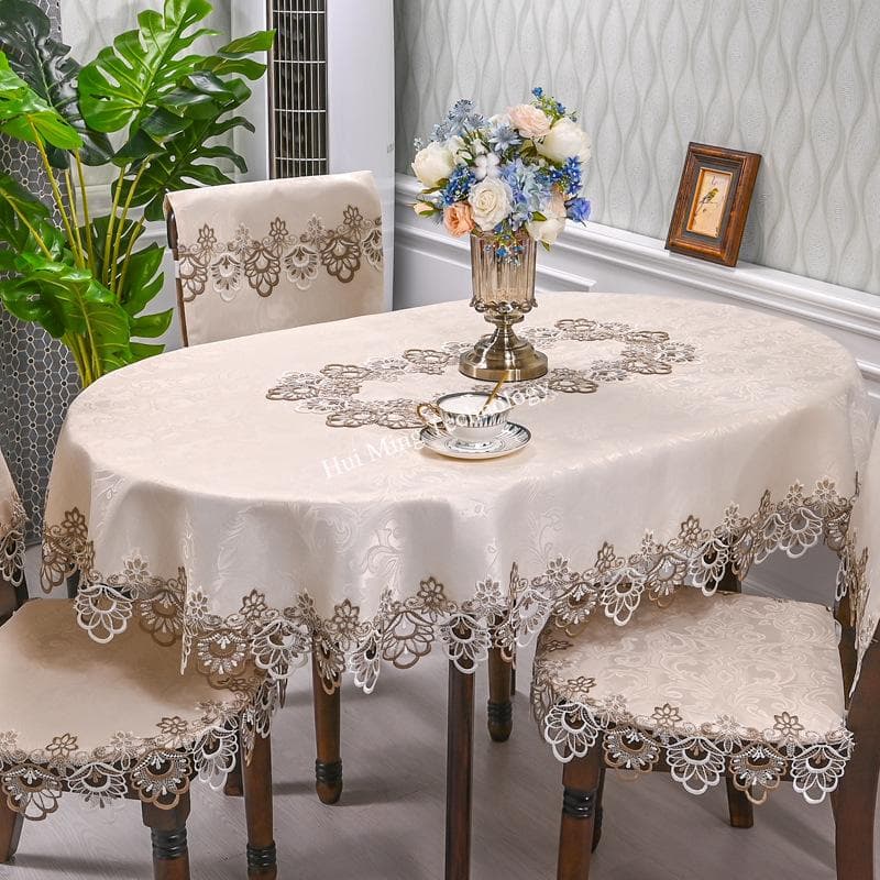 Oval duk satengbrodert brett tebord Europa Spisebordtrekk Dukbord Blondekunst Støvtrekk Stoltrekk