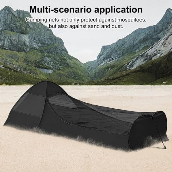 Pop-up telt for én person med telefonholder, pustende myggnett, bærbart lettvektstelt, enkel oppsett, utendørs camping, fotturer, sovepose, seng