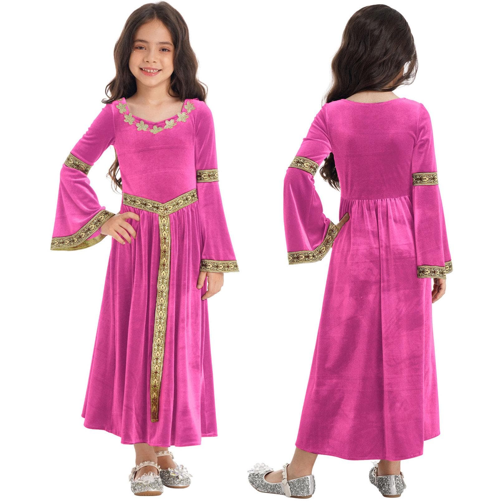 Middelalderkostyme middelalderkjole for jenter Vintage Maxikjole Prinsessekjole Renessanse Cosplay Kostyme Festkjole cm varm rosa farge