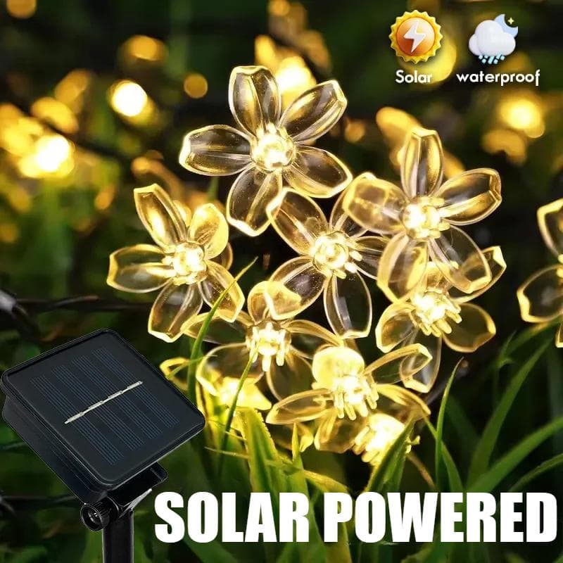 Solcelle Lyslenke Sakura blomster Kirsebærblomst Lys LED Utendørs Vanntett Festival Hage Dekorativ Lyslenke 5M varm hvit farge