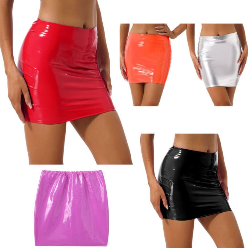 Kvinner Sexy skjørt Glansende lakkenskjørt Miniskjørt Ensfarget Elastisk linning Blyantskjørt Shiny Wet Look Latex-skjørt Clubwear cm Rosa