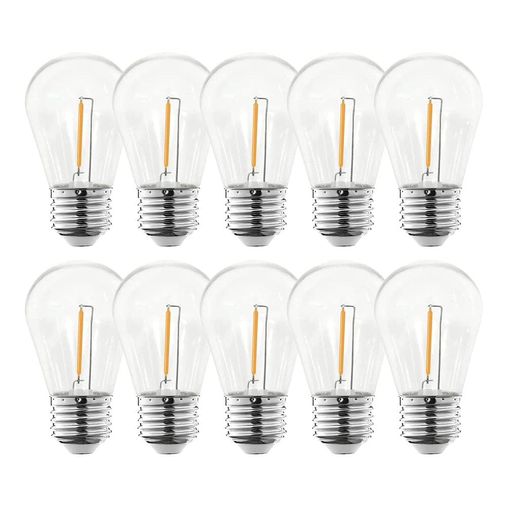 10-pakning S14 LED-filamentpærer for lyslenker E26 E27 1W 2W Varmhvit PC-deksel 5V 24V 220V Utendørsdekorasjon