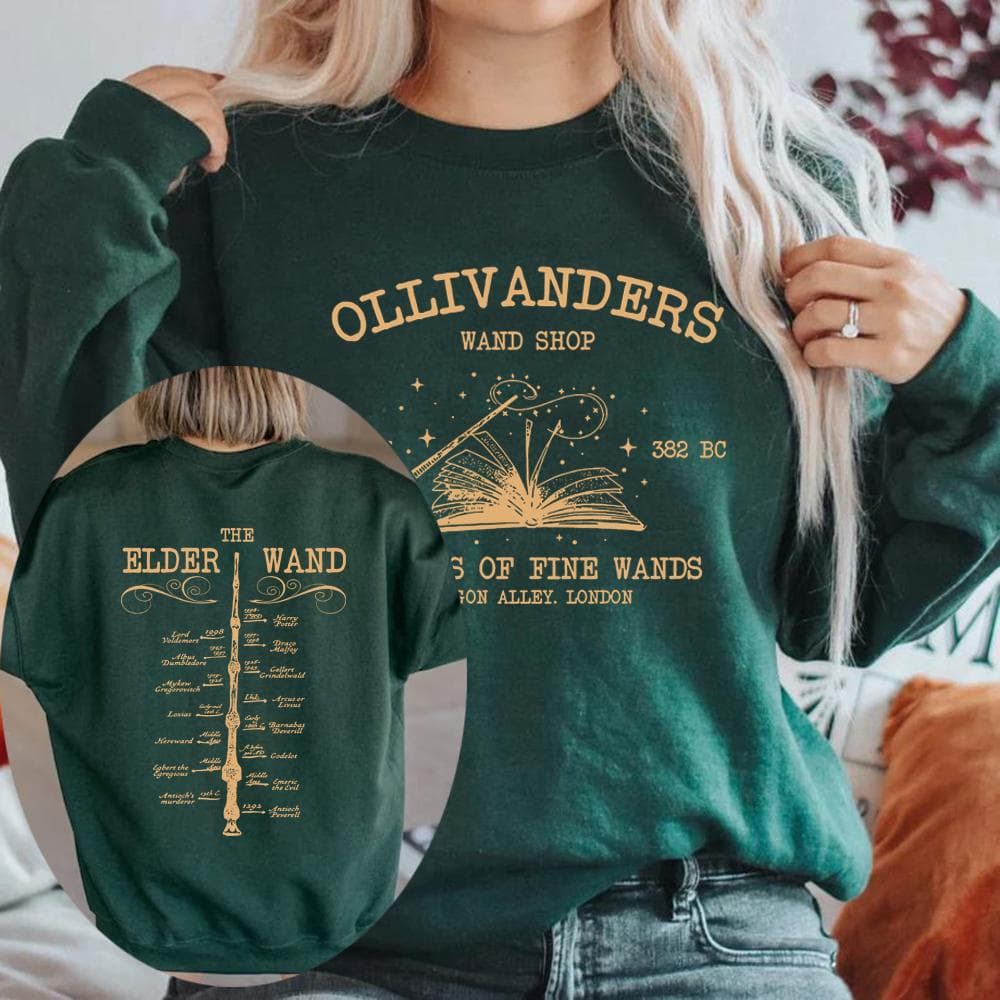 Ollivanders tryllestavbutikk Sweatshirts Galdemann Bokhandel Genser Tryllestav Hettegenser Langermet Vintage Grafisk Hettegenser HP-fan Gave cm Rosa