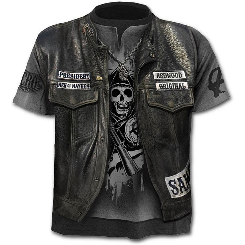 T-skjorte for menn med motorsykkel Vintage Punk med kortermet hodeskalletrykk Herre Topp Overdimensjonert Casual Hip Hop T-skjorte Sommer T-skjorter f