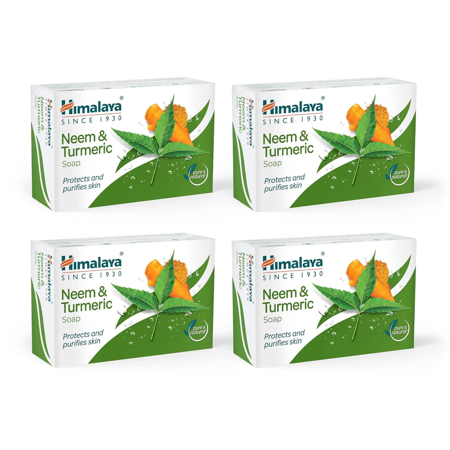 Himalaya Herbals Neem og Gurkemeie Såpe 125g x 4 Stykker for Skånsom Hudrensing og Forfriskende Daglig Kroppspleie