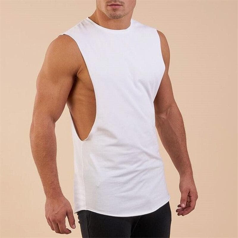 Muscleguys Blank Gyms Tanktops Herre Solid Cotton Kroppsbyggingsklær Fitness Menn Singlet Workout Ermeløse Stringer Shirts cm Hvit