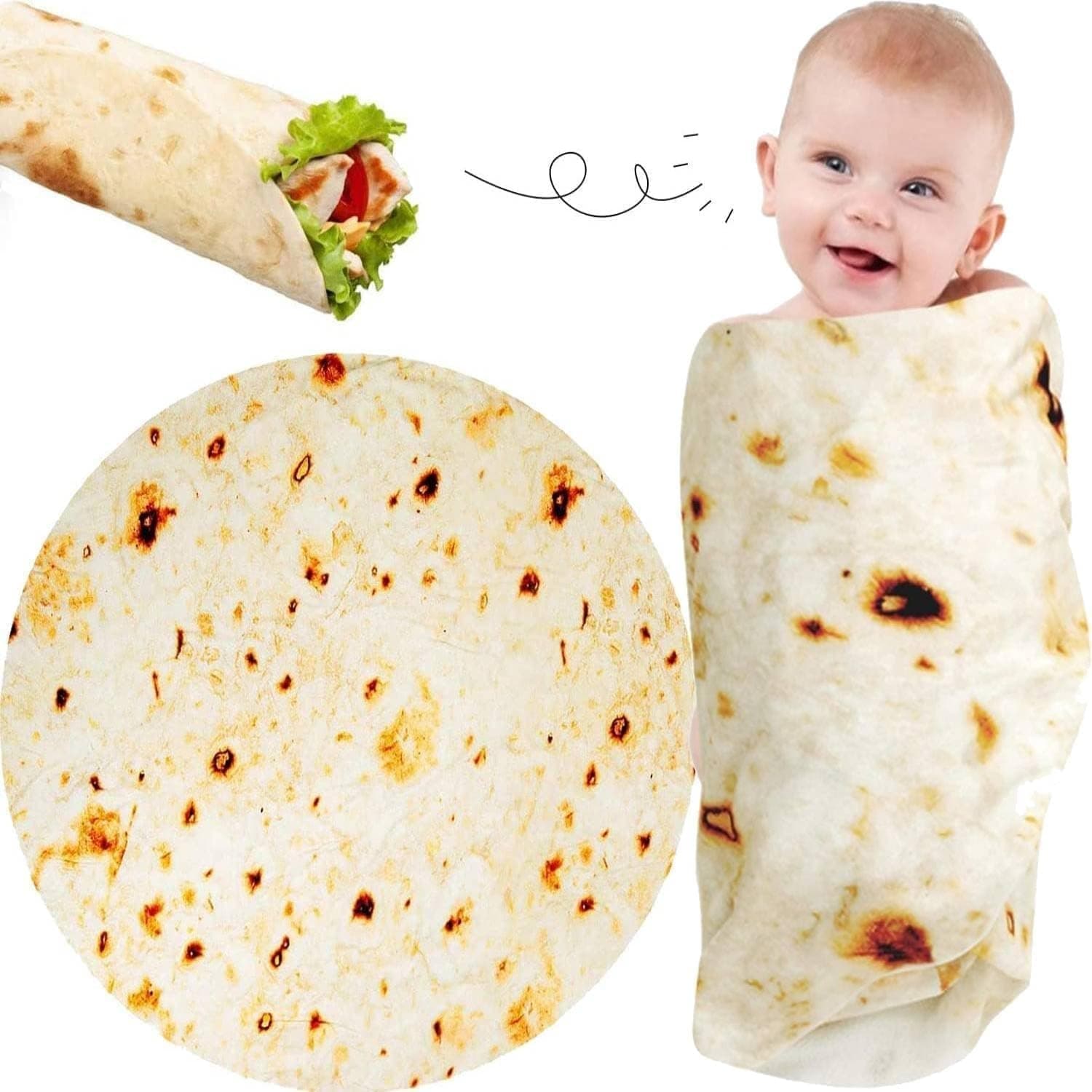 Babyting Burrito Tortilla Teppe Gaver til Nyfødt Gutt Jente Dusj Svøp Kastetepper Innpakning Småbarn Flanell Taco Kjæledyr 100cm