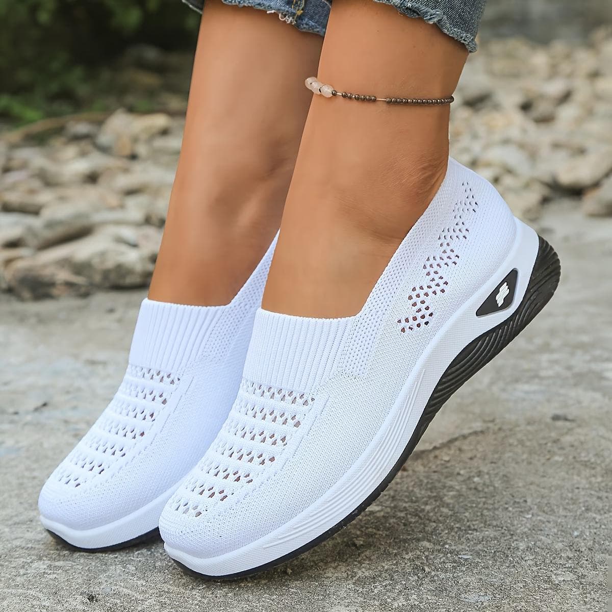 Pustende slip-on flate sko for kvinner med myk såle - Lettvekts joggesko for alle årstider, egnet for turgåing, daglig pendling, komfortable