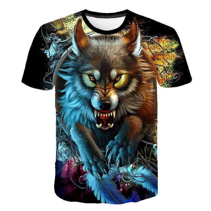Sommer T-skjorte for menn 3D Wolf Print Dyremønster T-skjorter Løs rund hals Kortermede topper menn cm