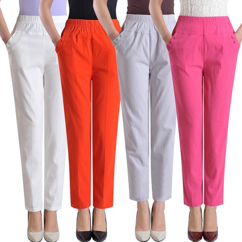 Plus Size Høy midje Langbukser Dame Rette bukser Lin Pantalon Arbeidskontor Damer cm Svart