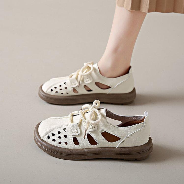 Dames store hule flate sko med myk såle - 2024 sommer pustende fritidssandaler cm off white farge