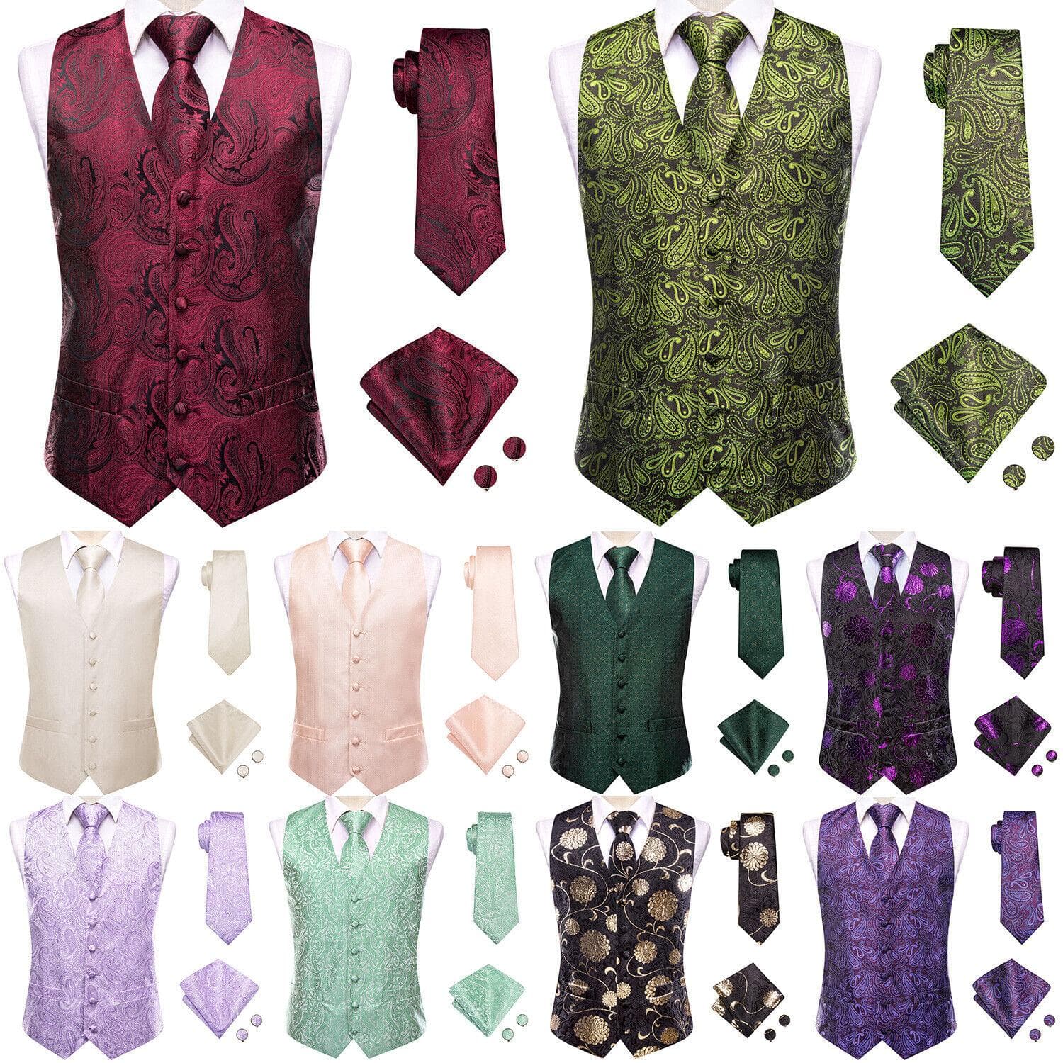 Nytt formell bryllupsvest for menn Paisley Floral Suit Vest Slim Tie Sett cm
