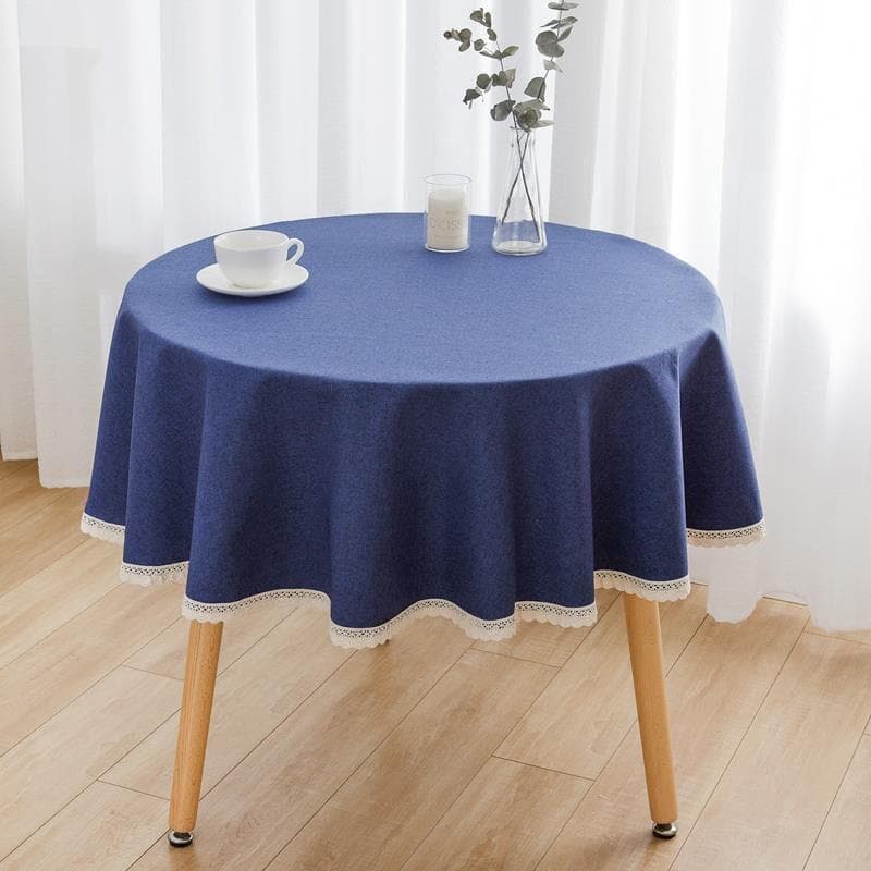 Ensfarget rund duk med blonder bomull lin bordduk Bryllup Spisestue Te-bord dekorasjonstrekk lys grå farge
