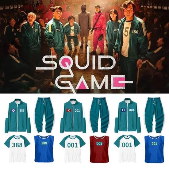 4 stk/sett Koreansk spill Cosplay-kostyme Squid-serien Treningsdrakt Genser Jakke Bukser cm