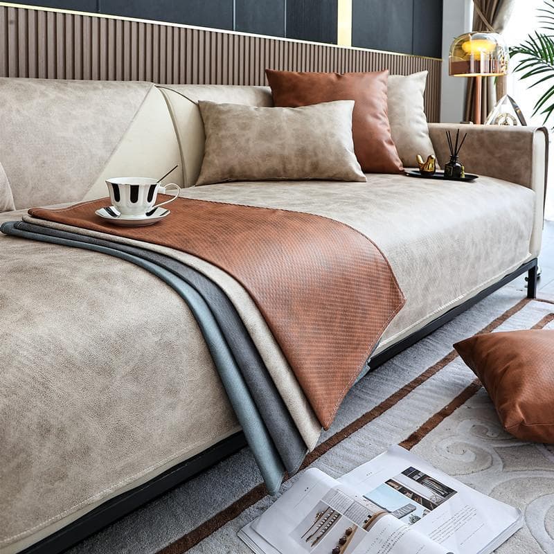 Moderne luksus sofatrekk i imitert skinn Vanntett seksjonssikker 2 3-seters sofa Sliptrekk Stol Møbelbeskytter Kjæledyr kaffe