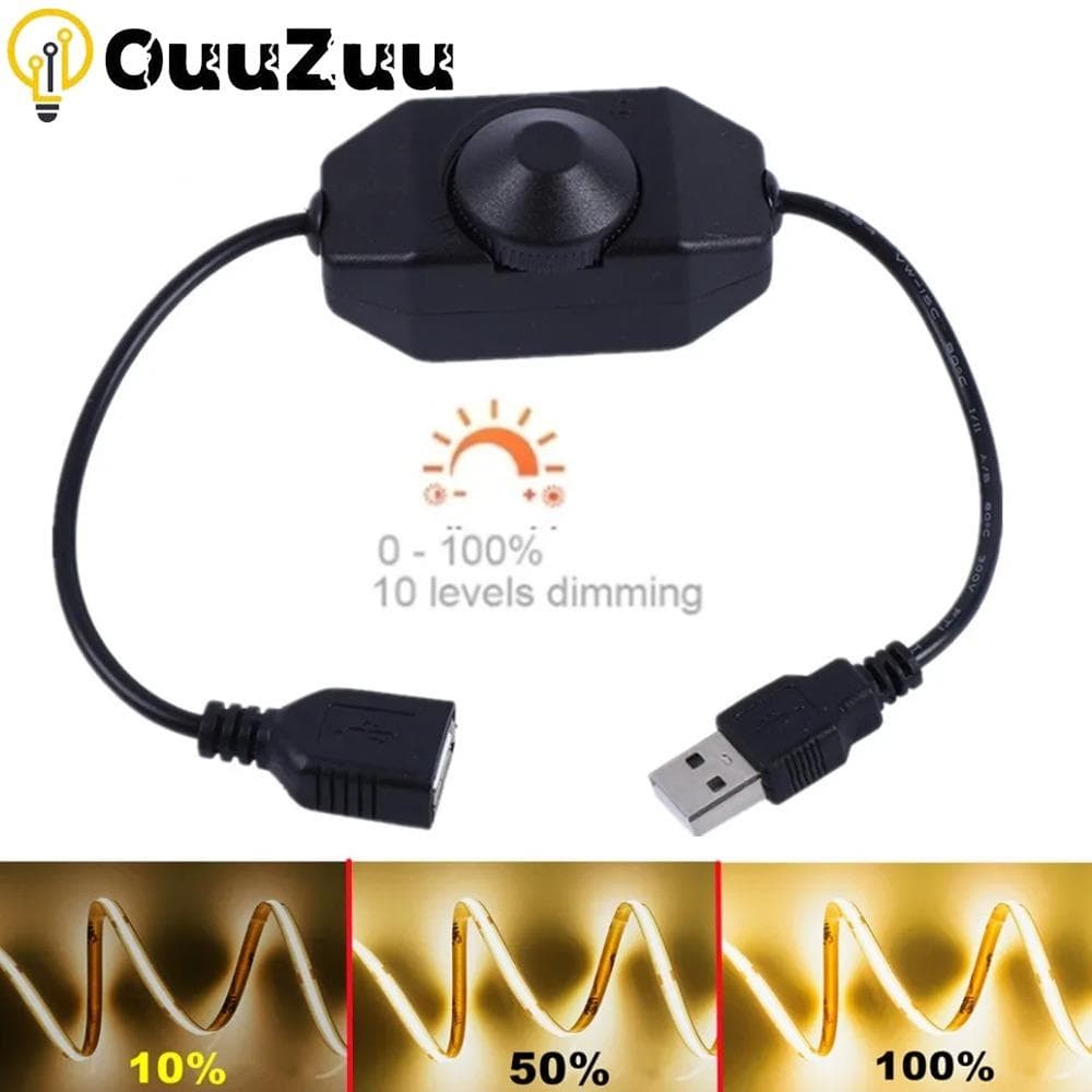 LED-knapp Dimmerbryter DC 5V USB hunn til hann skjøteledning med roterende PŠ AV-kontroller Hvit Svart for LED Strips-lys