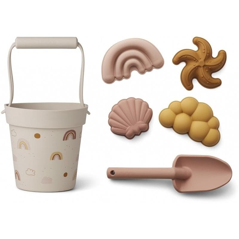 Silikon strandleker-strandtilbehør for barn-sandlekeformer, spade og bøttesett - babybadevannleketøy, småbarn utendørsbasseng sommerlekesett