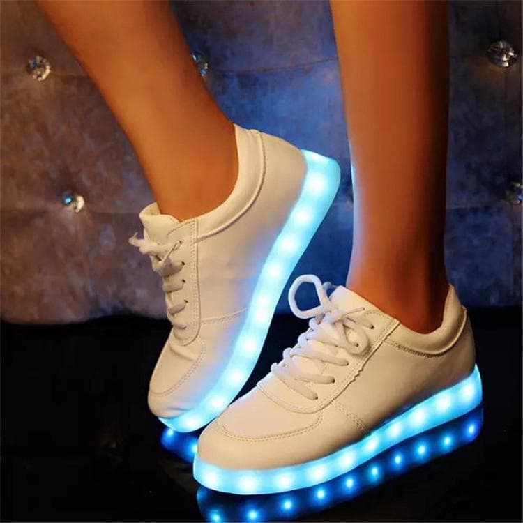 LED Lysende Glødende Sko Ensfarge Blinkende USB Komfortable joggesko cm Hvit