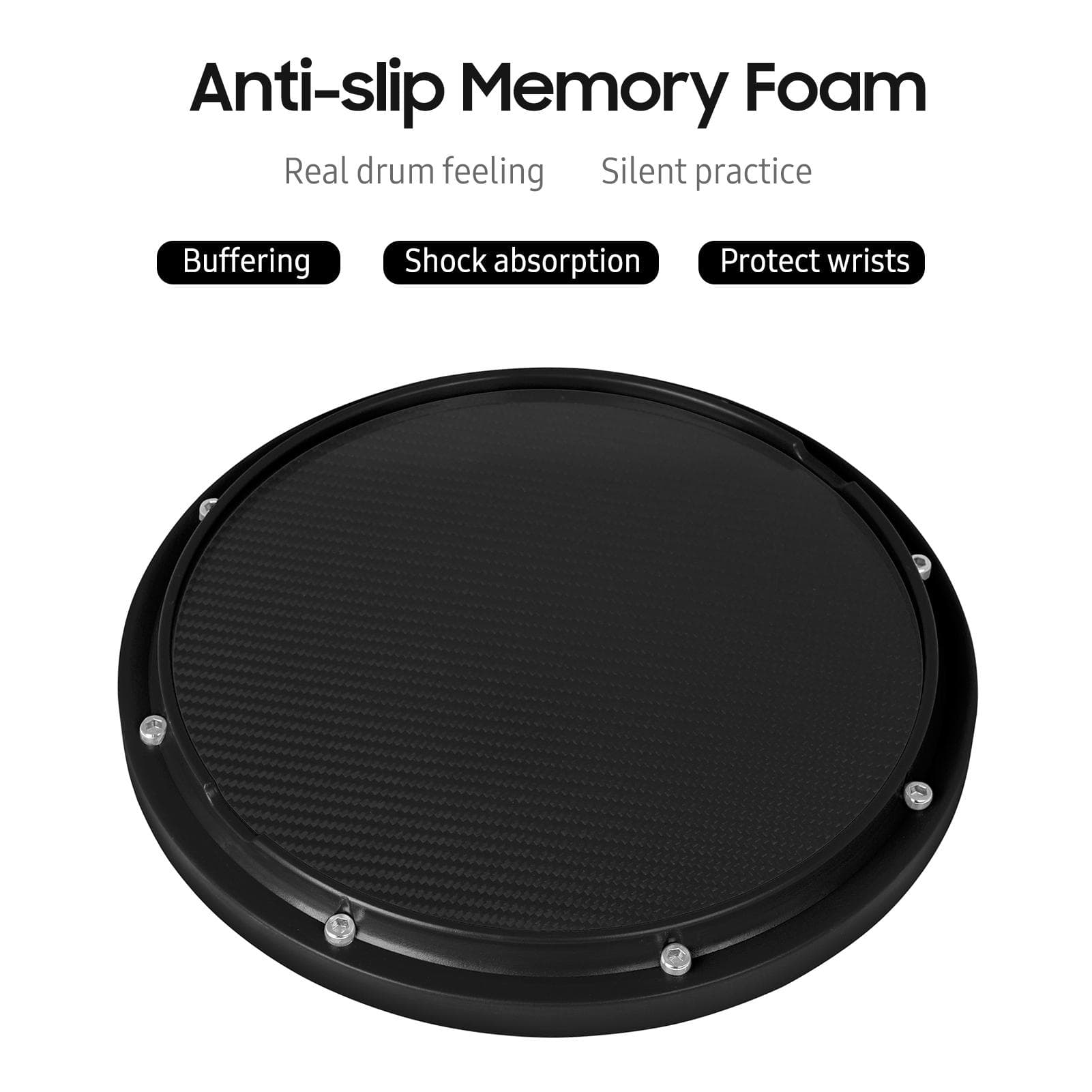 10-tommers trommeøvelsespute Silent Drum Training Pad Carbon Fiber Dumb Drum Perkusjonstilbehør for Svart