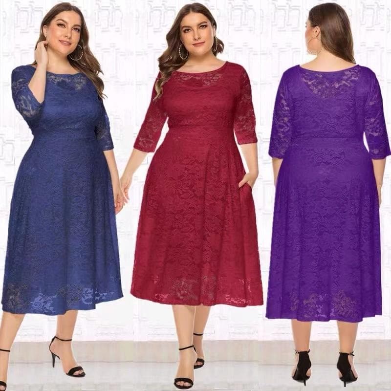 plus Størrelse Xl-6xl Ny mote Populær aftenkjole Middels lengde Hule blonder Damekjoler Rød Hvit Svart Blå Grønne Klær cm Hvit