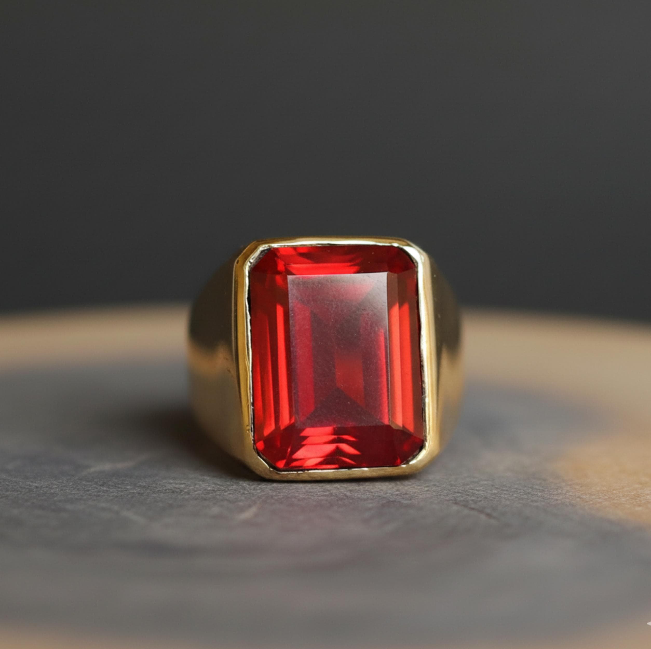 Rubinring, signetring for menn, 925 solid sterlingsølv, edelstensring, håndlagde smykker, 12x16 MM rubin kobber