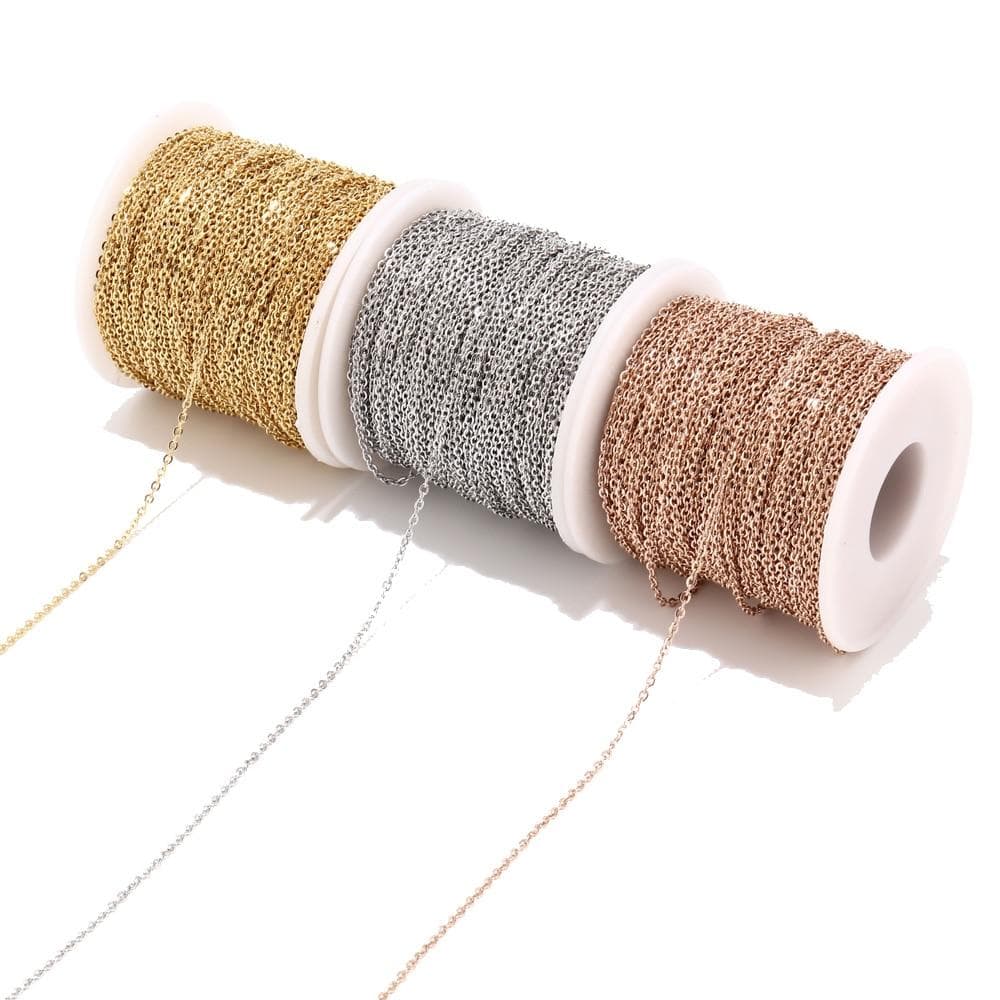 5 meter rustfritt stål rose gull/gull lenke kjede kjede bulk kabel 2 mm bredde for smykker gjør funn DIY rekvisita sølv