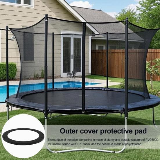 8/10/12FT Trampoline Erstatningssikkerhetspute UV-bestandig Vanntett PVC Trampoline Kantbeskytter Rund Fjærdeksel Trampolinetilbehør cm Blå